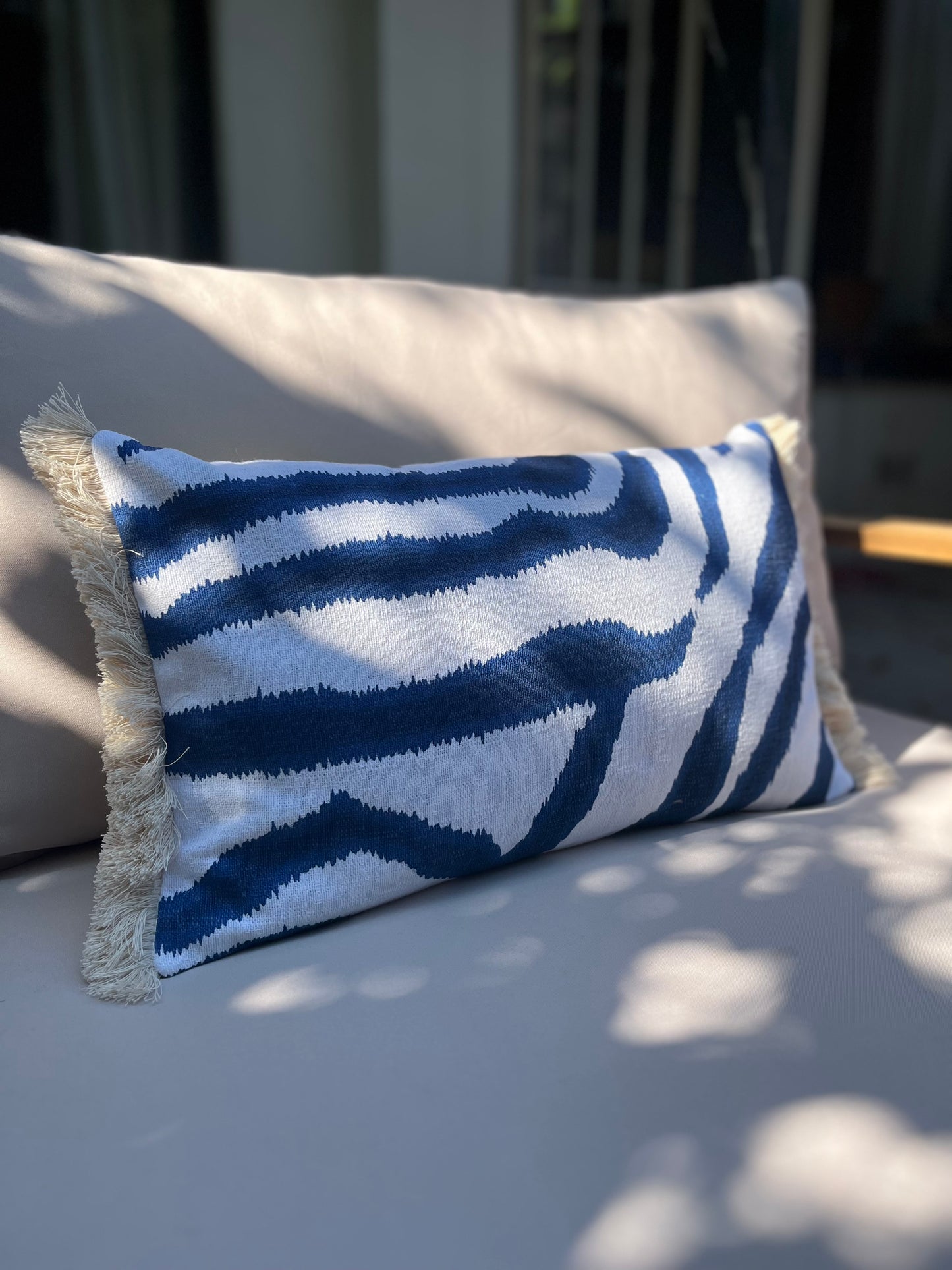 Cushion | Blue zebra linen & yellow silk