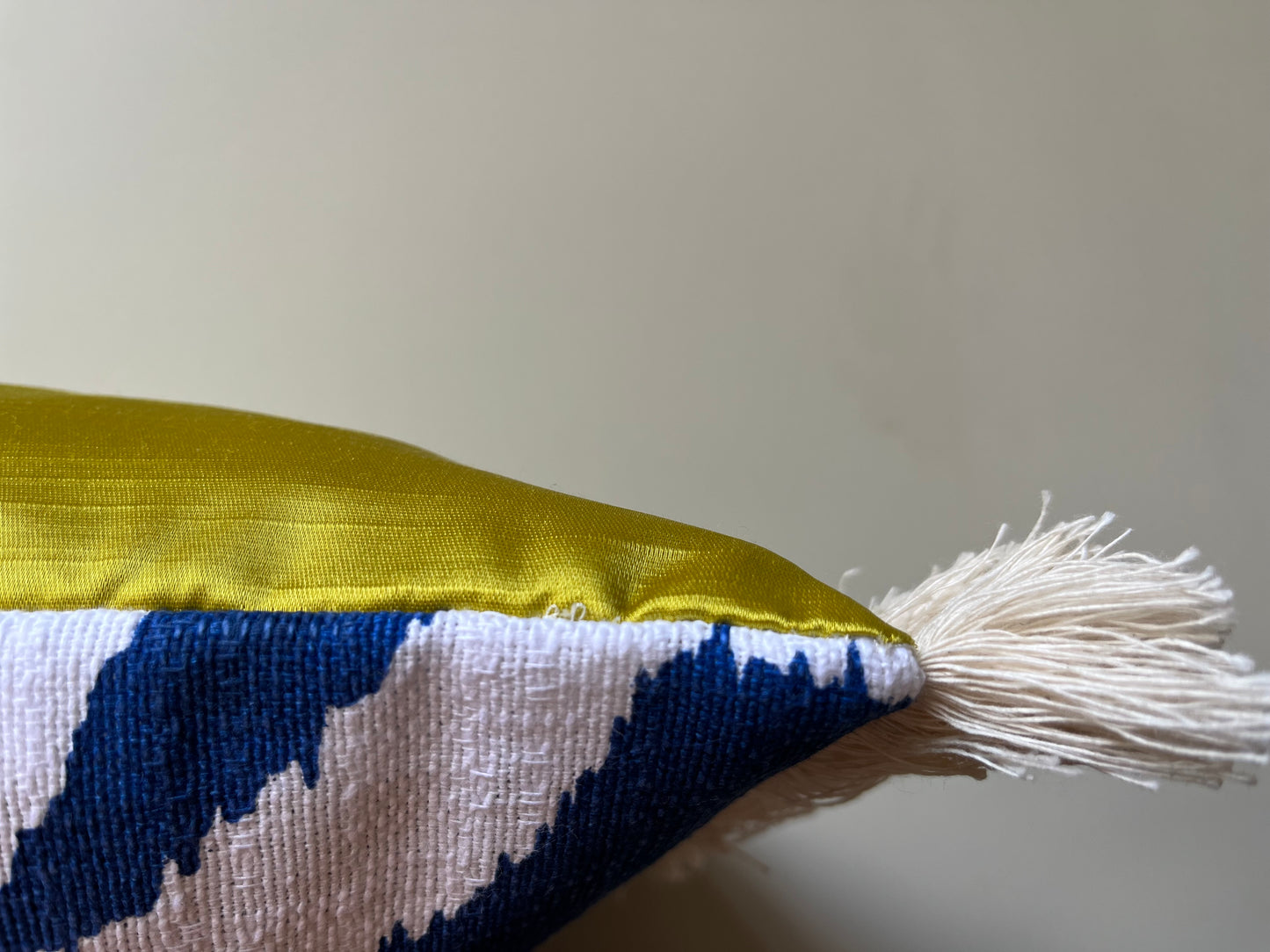 Cushion | Blue zebra linen & yellow silk