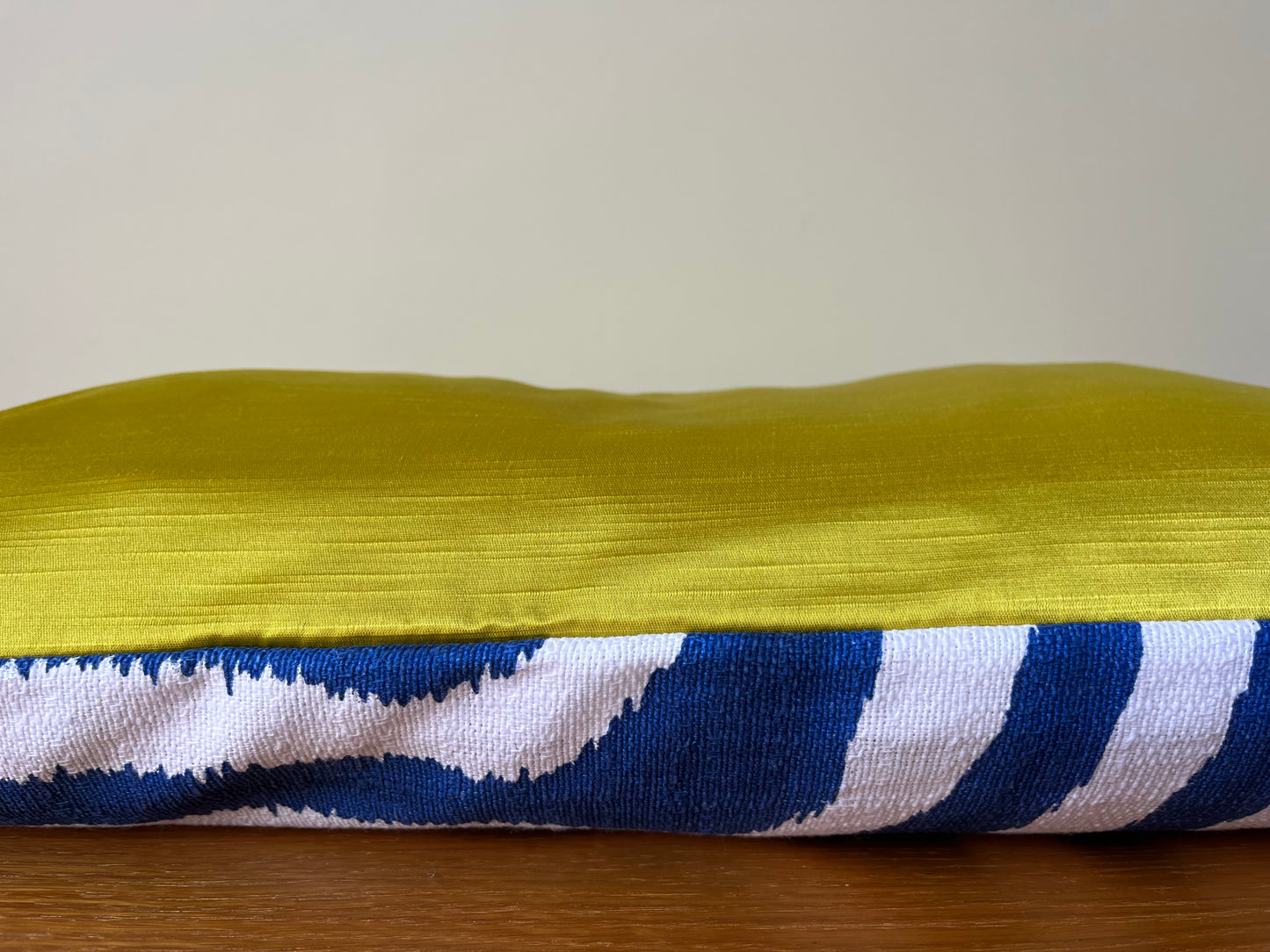 Cushion | Blue zebra linen & yellow silk