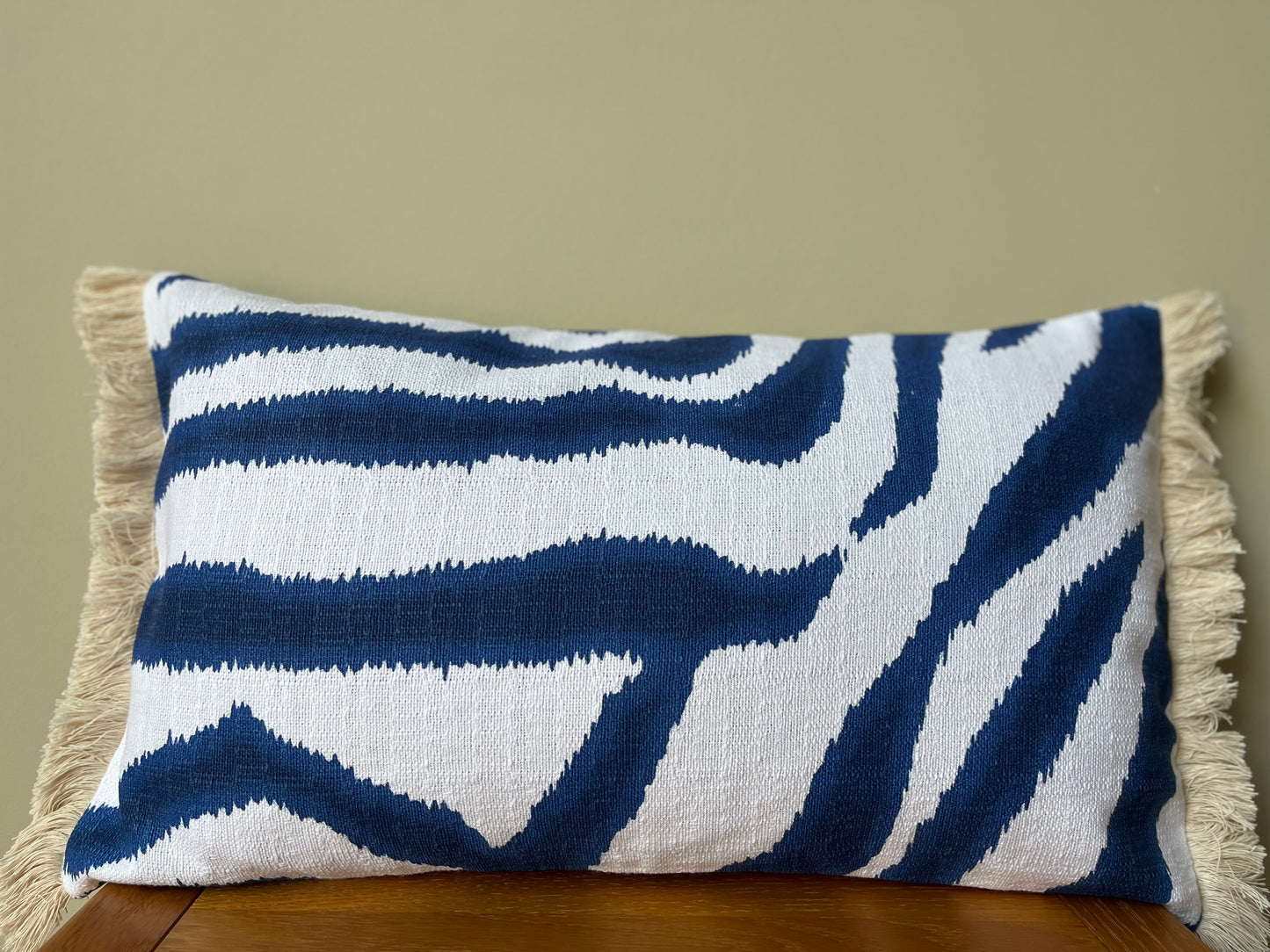 Cushion | Blue zebra linen & yellow silk